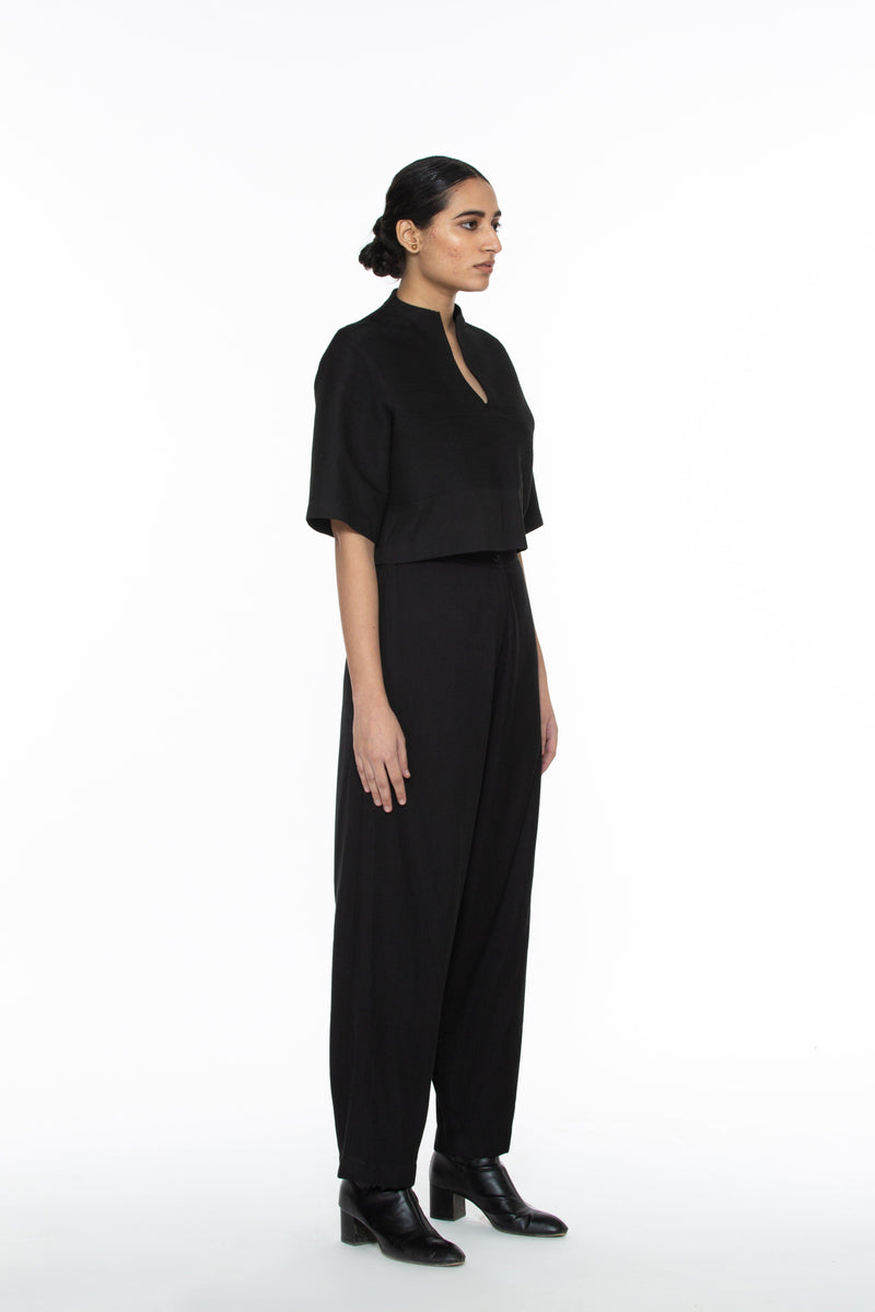 Handwoven Black Pintuck Top by Akaaro for women Worldwide