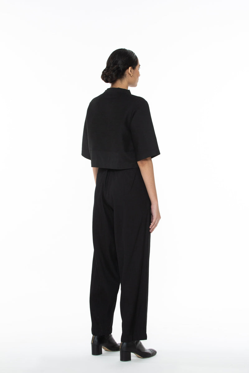 Handwoven Black Pintuck Top by Akaaro for women Worldwide