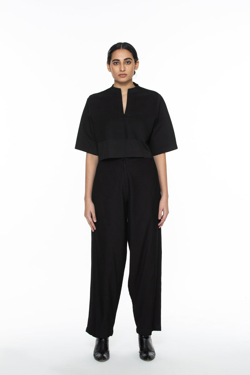 Handwoven Black Pintuck Top by Akaaro for women Worldwide