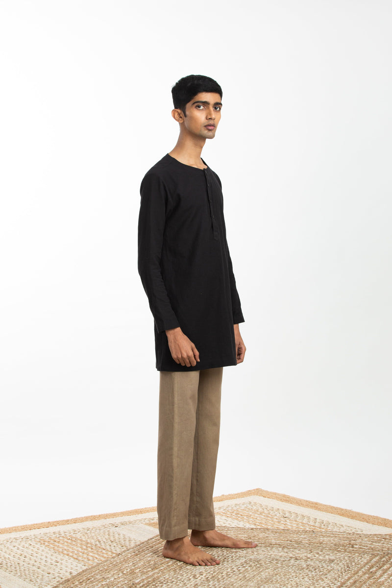 Handwoven Black Zen Shirt Kurta by Akaaro Men for men Worldwide