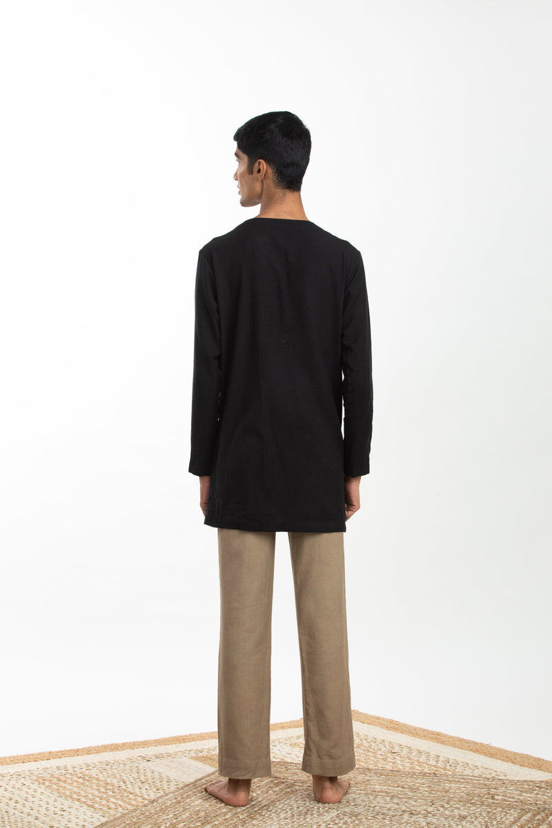 Handwoven Black Zen Shirt Kurta by Akaaro Men for men Worldwide