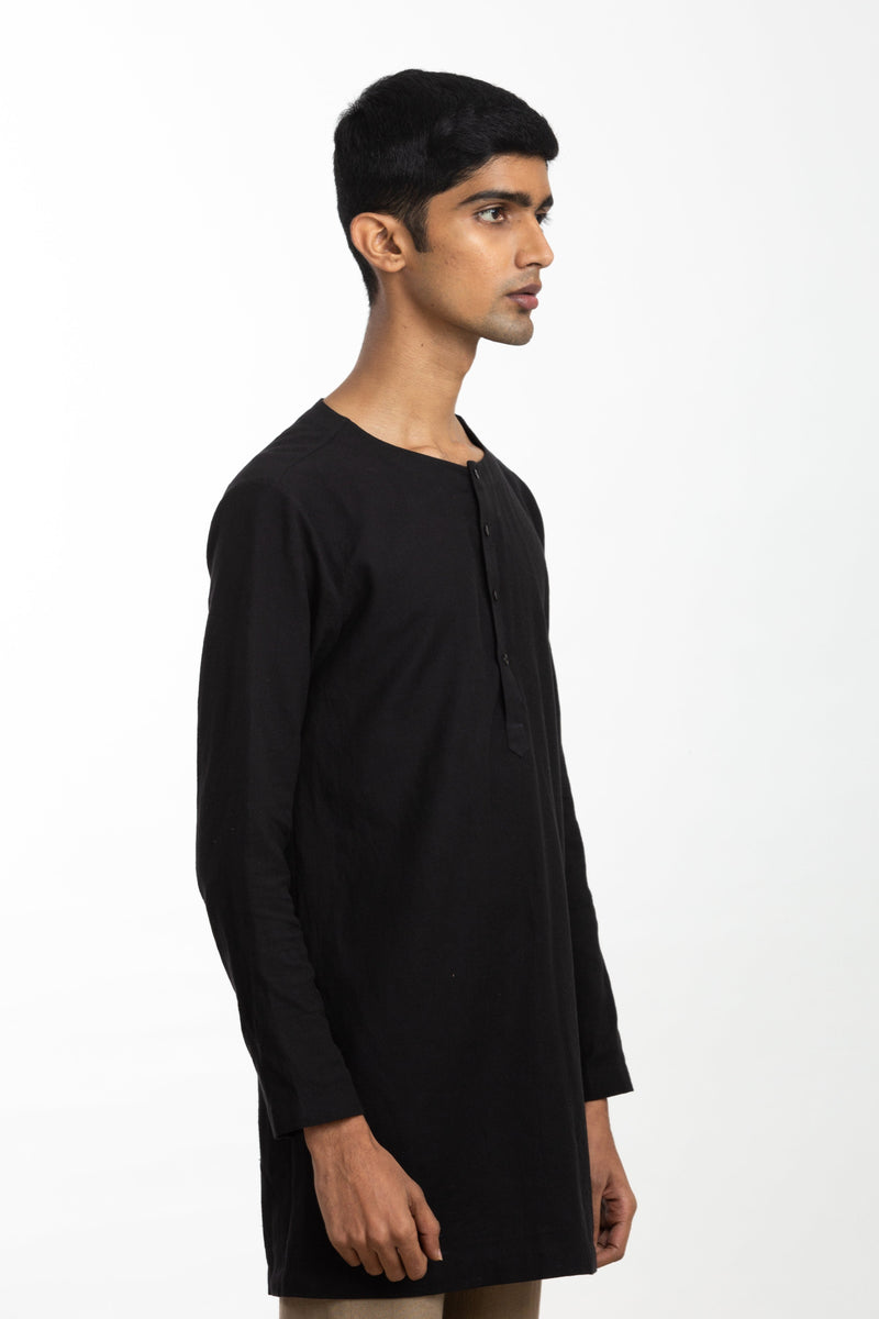Handwoven Black Zen Shirt Kurta by Akaaro Men for men Worldwide