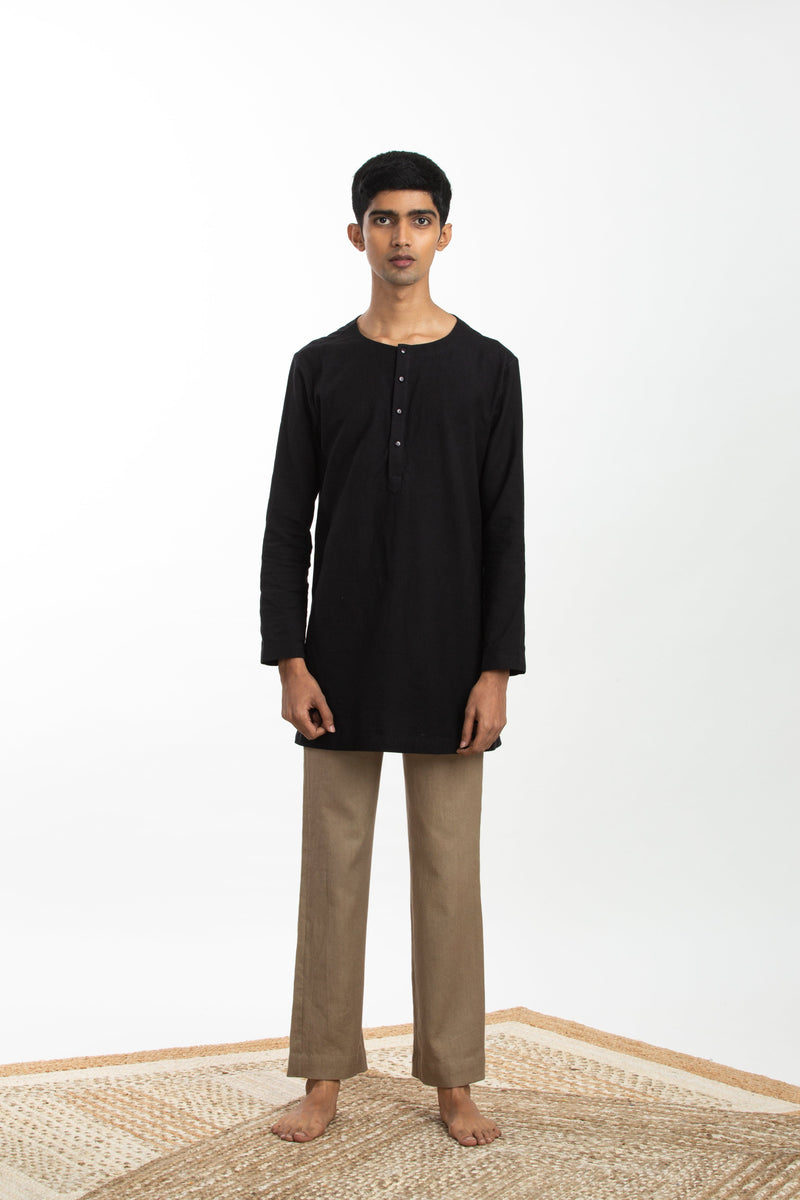 Handwoven Black Zen Shirt Kurta by Akaaro Men for men Worldwide