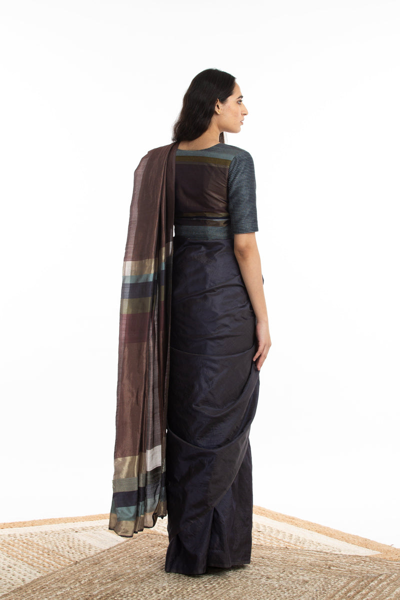 Handwoven Blue Chatai Engineered Silk Saree by Akaaro for women Worldwide