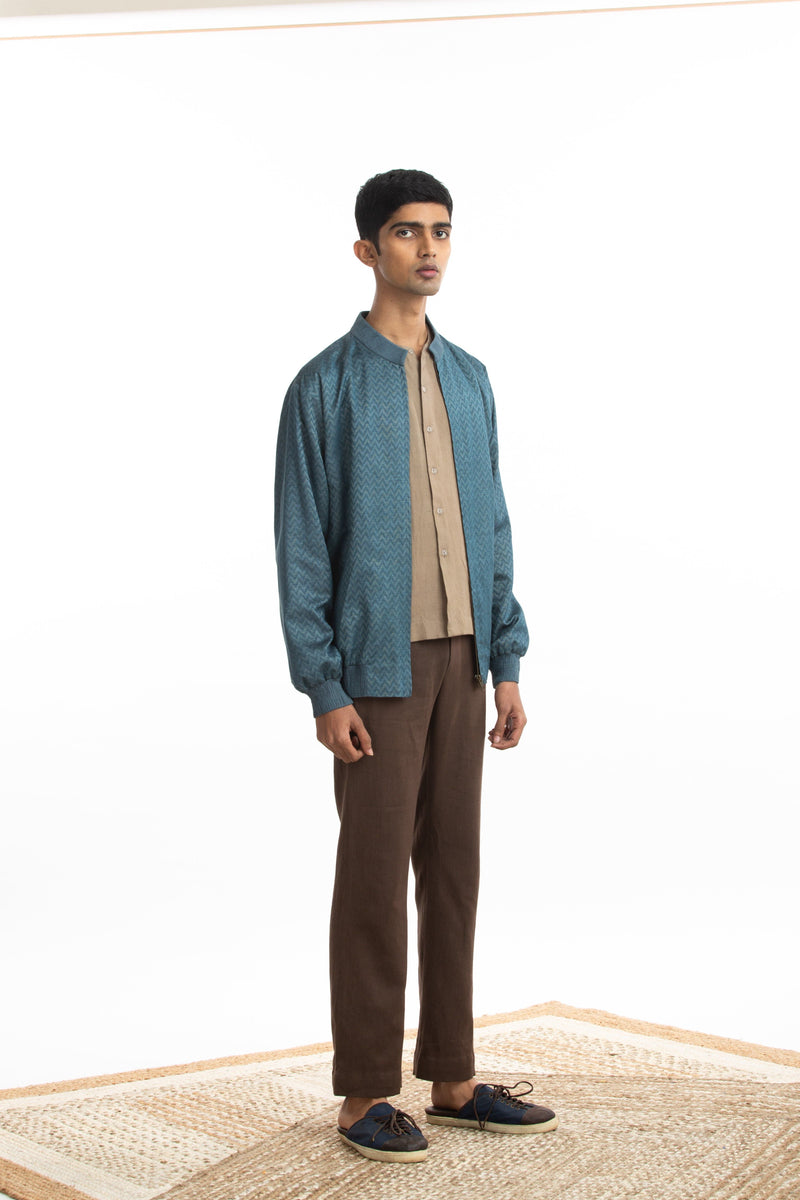 Handwoven Blue Chevron Bomber Jacket by Akaaro Men for men Worldwide