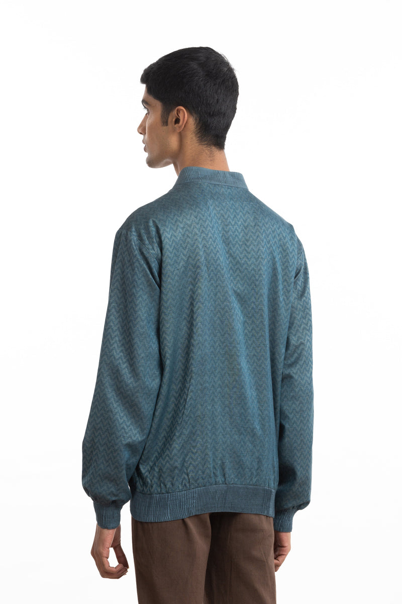 Handwoven Blue Chevron Bomber Jacket by Akaaro Men for men Worldwide
