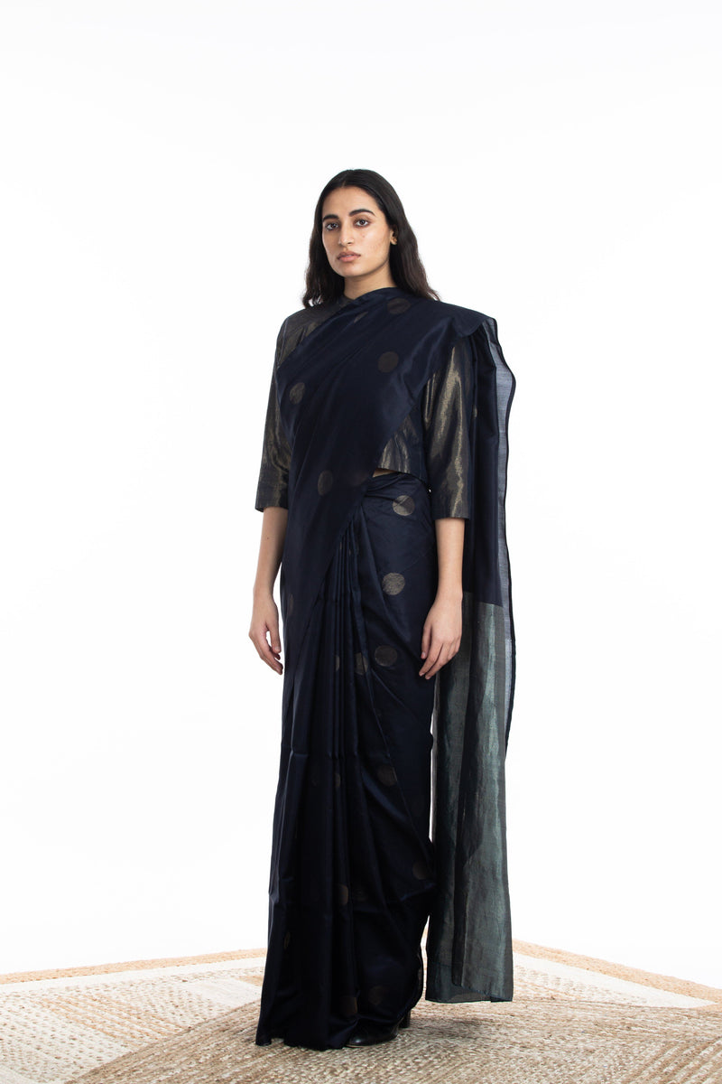 Handwoven Blue Circle Silk Saree by Akaaro for women Worldwide