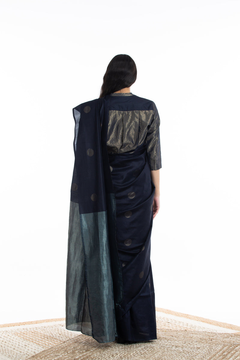 Handwoven Blue Circle Silk Saree by Akaaro for women Worldwide