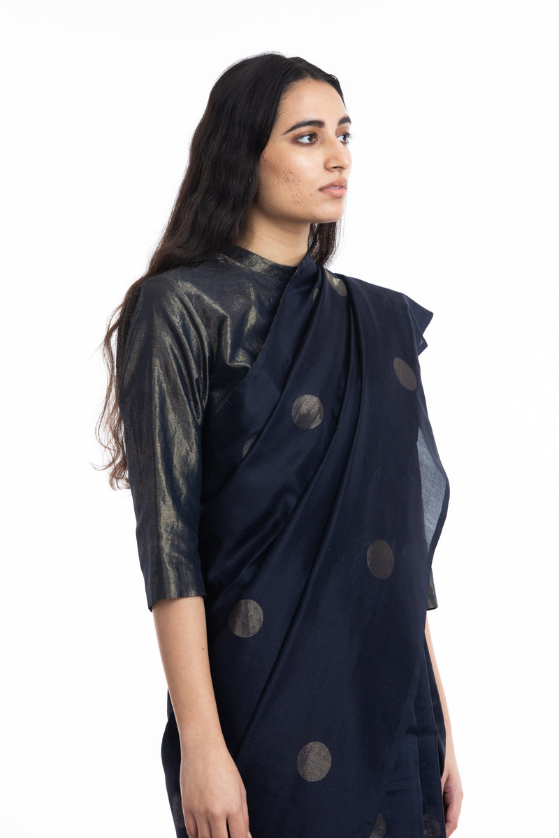 Handwoven Blue Circle Silk Saree by Akaaro for women Worldwide