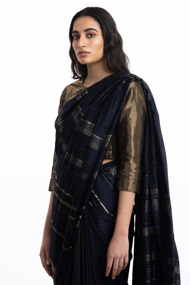 Handwoven Blue Engineered Silk Saree by Akaaro for women Worldwide