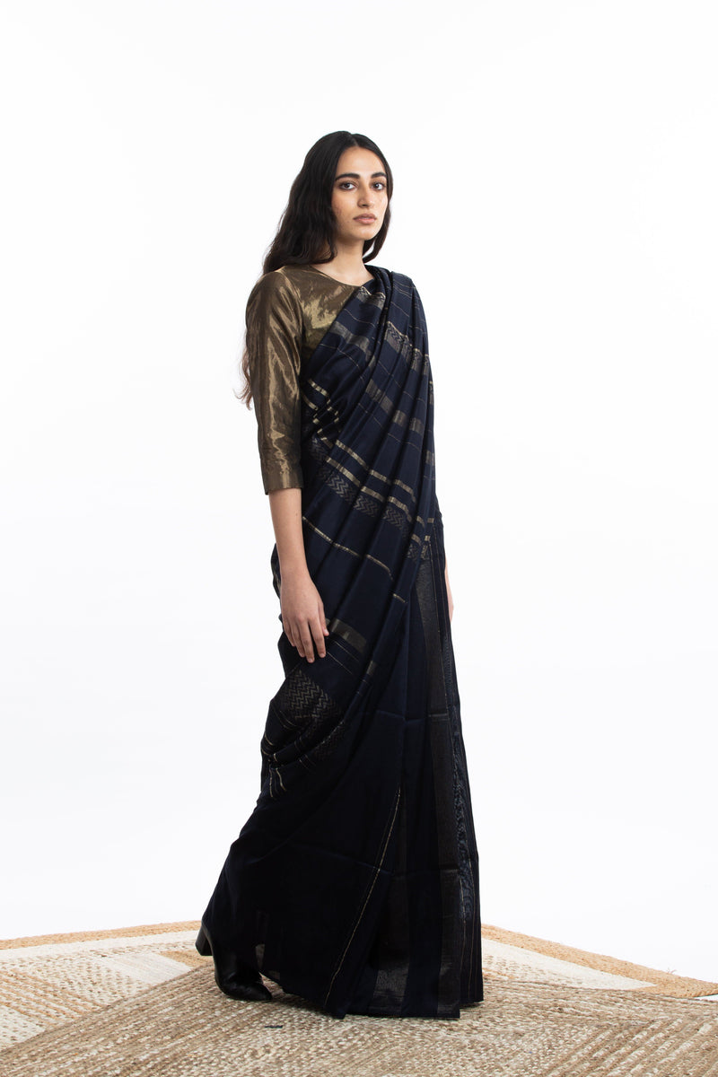 Handwoven Blue Engineered Silk Saree by Akaaro for women Worldwide
