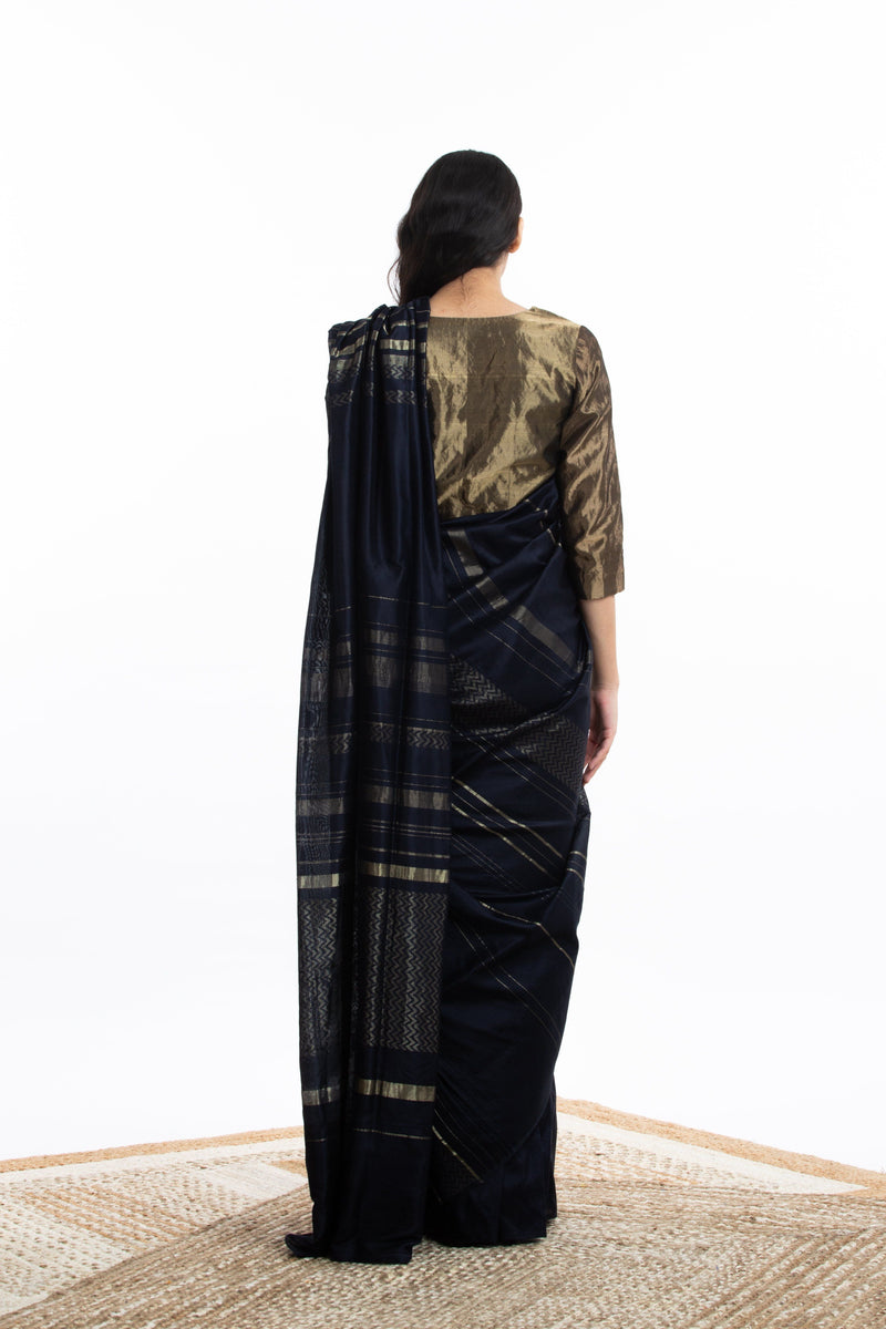 Handwoven Blue Engineered Silk Saree by Akaaro for women Worldwide