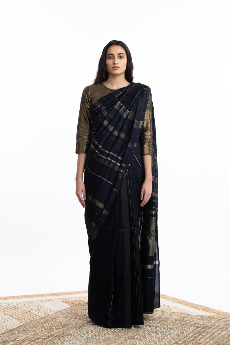 Handwoven Blue Engineered Silk Saree by Akaaro for women Worldwide