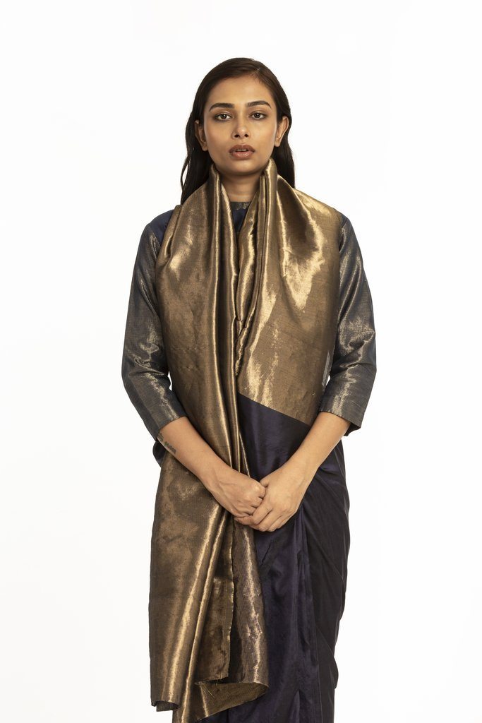 Handwoven Blue Gold Zari Palla Saree by Akaaro for women Worldwide