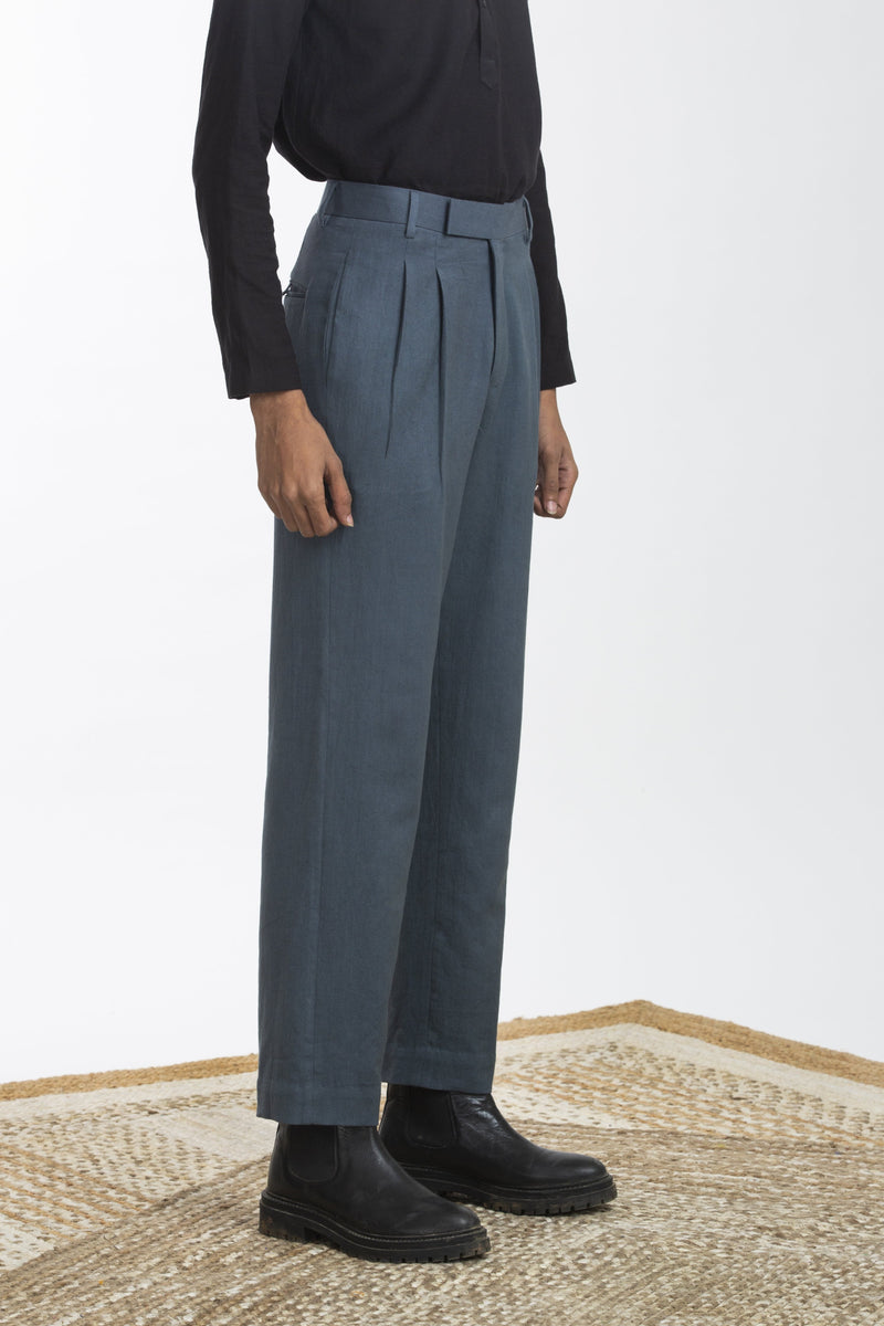 Handwoven Blue Straight Trouser by Akaaro Men for men Worldwide
