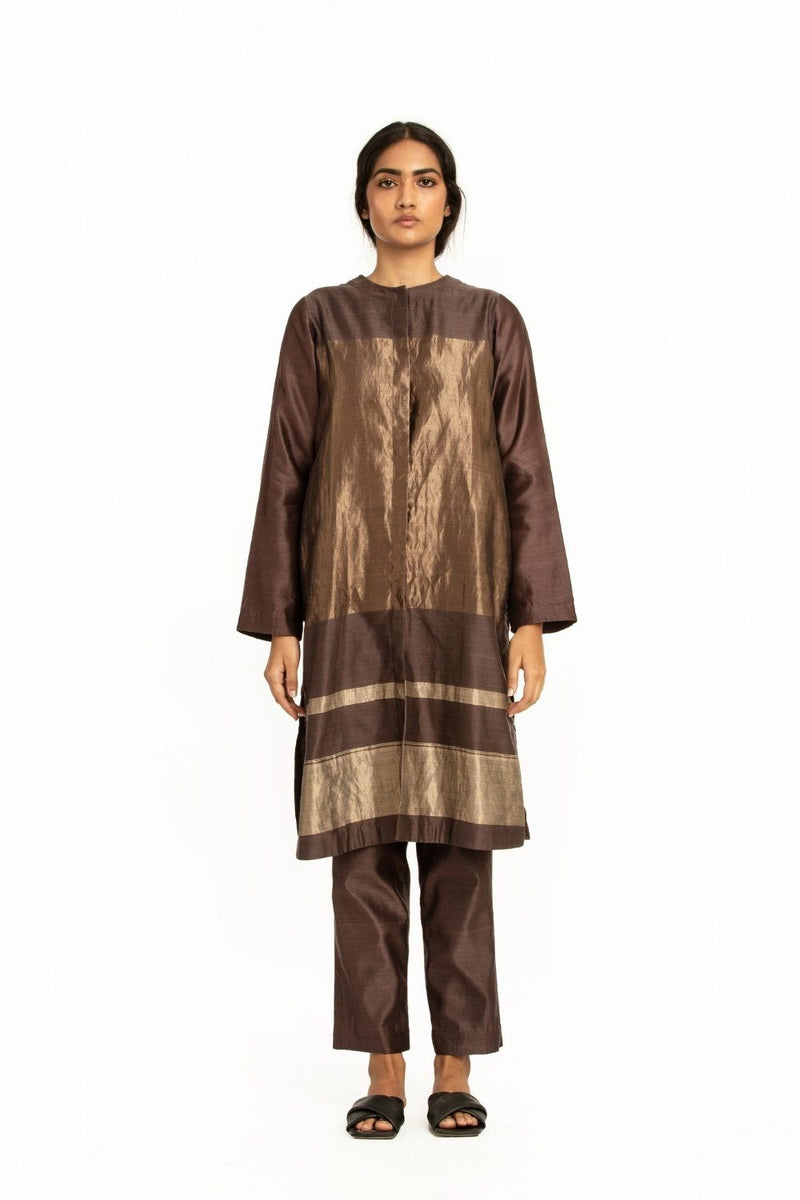 Handwoven Brown Engineered Sheer Straight Kurta by Akaaro for women Worldwide