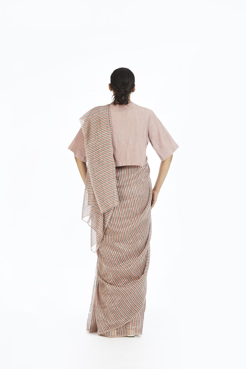 Handwoven Candy Striped Saree by Akaaro for women Worldwide