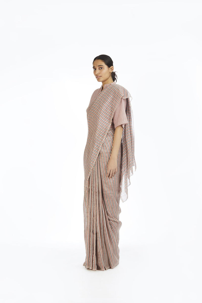 Handwoven Candy Striped Saree by Akaaro for women Worldwide