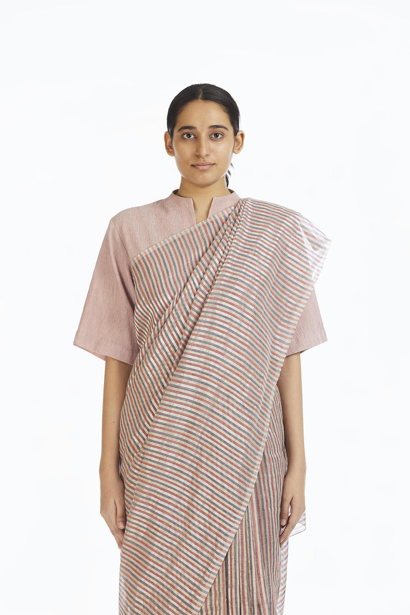 Handwoven Candy Striped Saree by Akaaro for women Worldwide