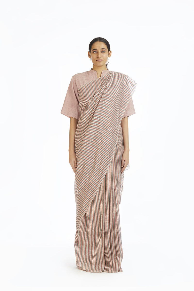 Handwoven Candy Striped Saree by Akaaro for women Worldwide