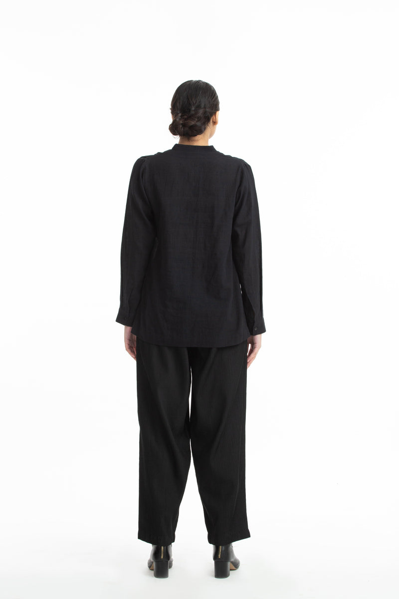 Handwoven Collared Black Cotton Top by Akaaro for women Worldwide