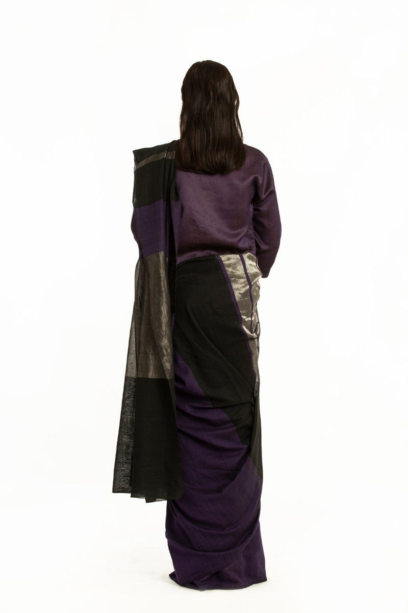 Handwoven Deep Purple Black Engineered Cotton Saree by Akaaro for women Worldwide