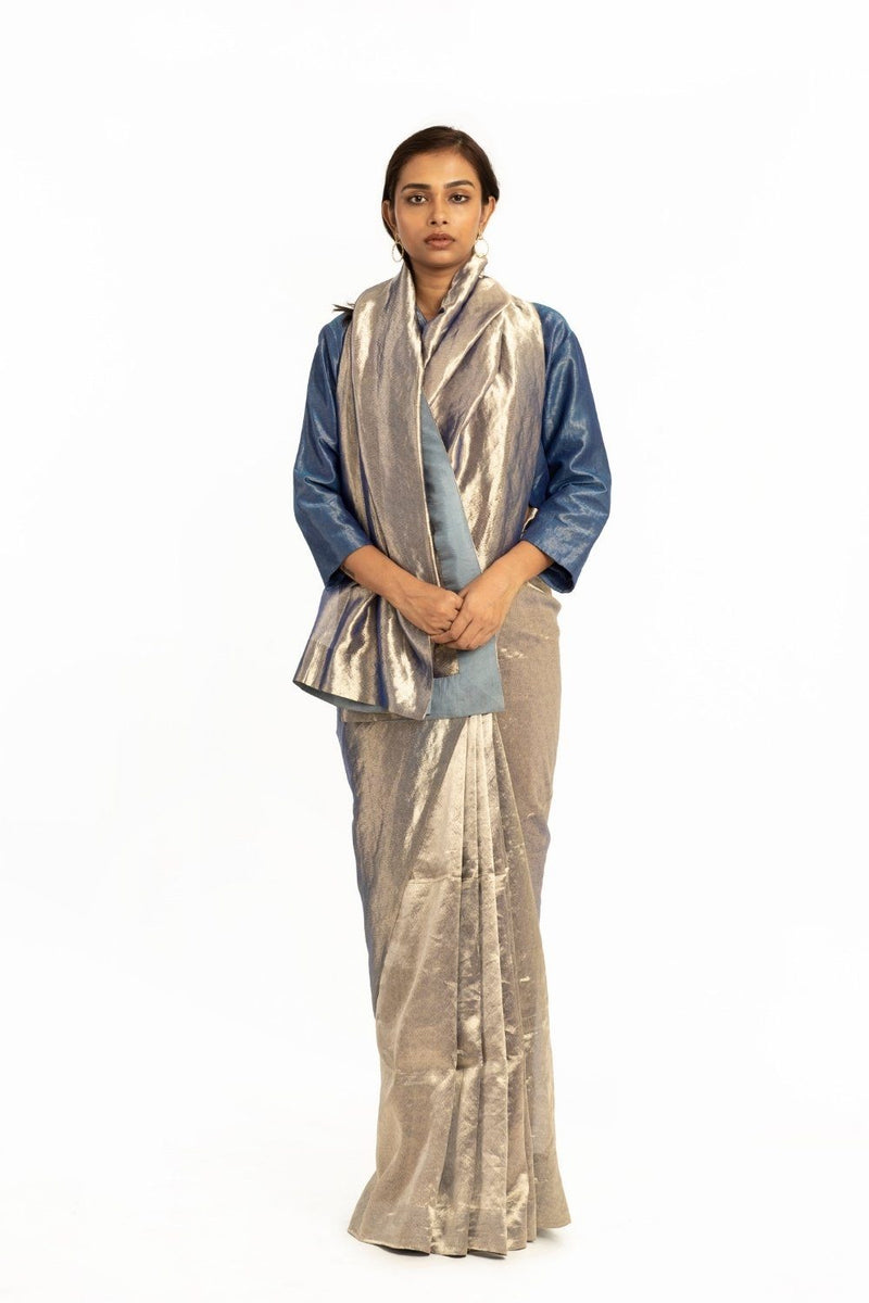Handwoven Electirc Blue Textured Saree by Akaaro for women Worldwide