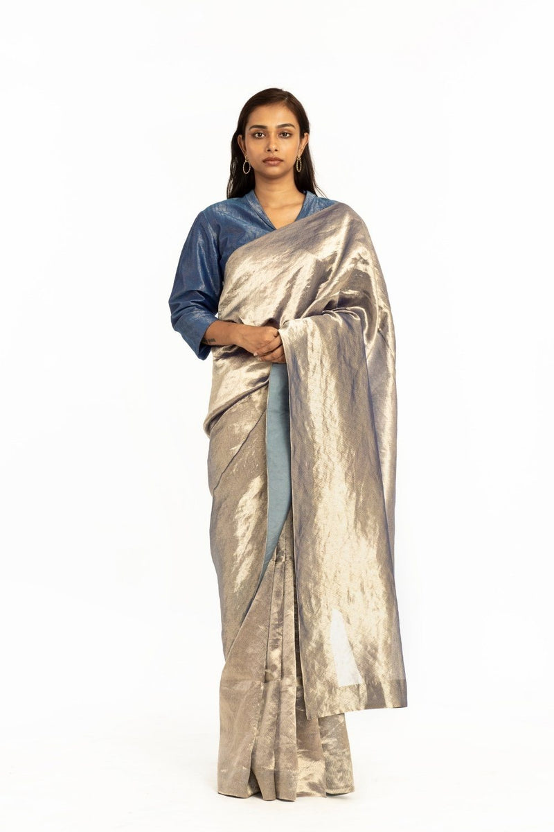 Handwoven Electirc Blue Textured Saree by Akaaro for women Worldwide