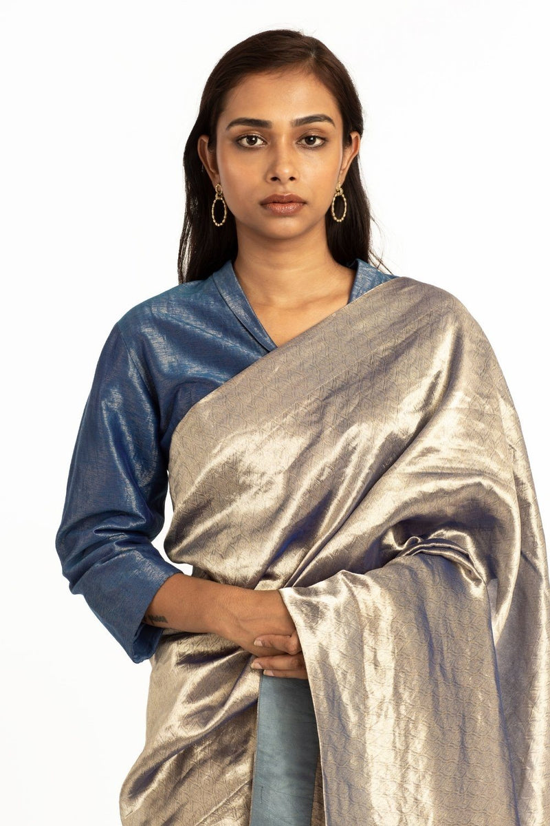 Handwoven Electirc Blue Textured Saree by Akaaro for women Worldwide