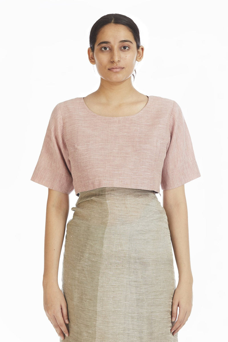 Handwoven Engineered Olive Soft Pink Linen Saree linen by Akaaro for women Worldwide