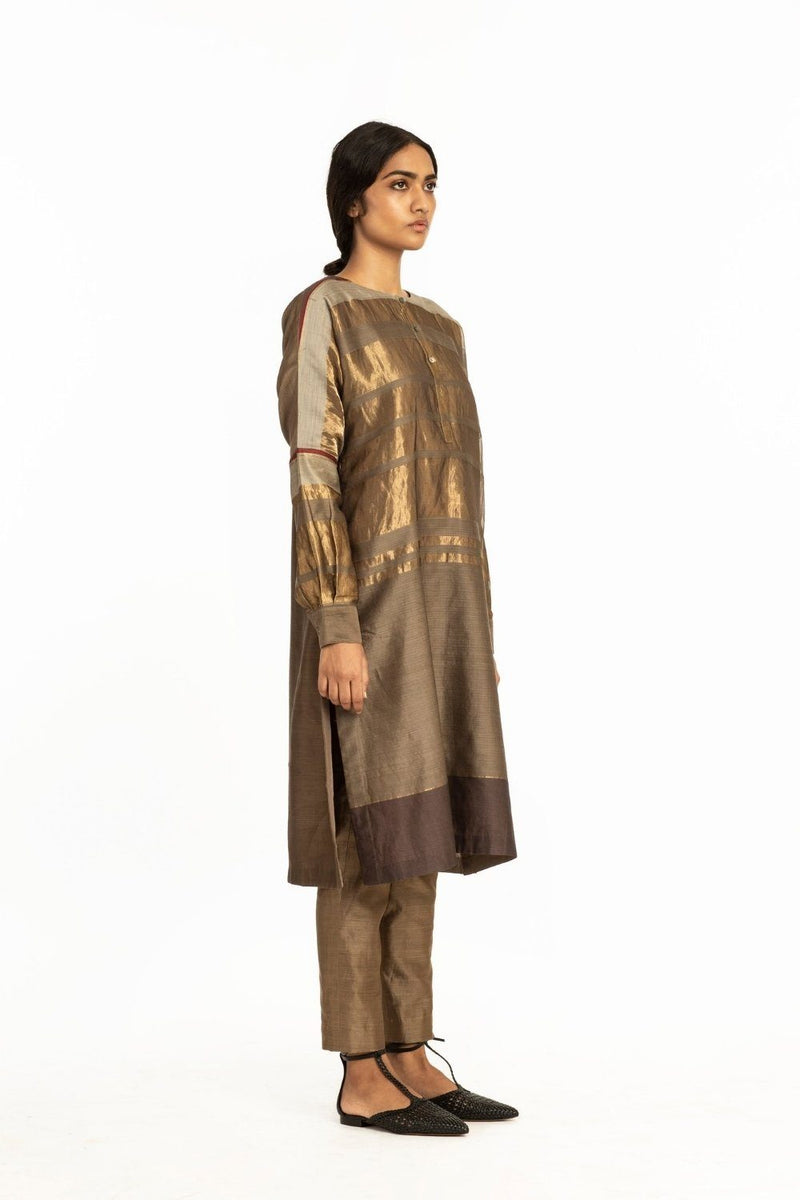Handwoven Engineered Short Placket Straight Kurta by Akaaro for women Worldwide