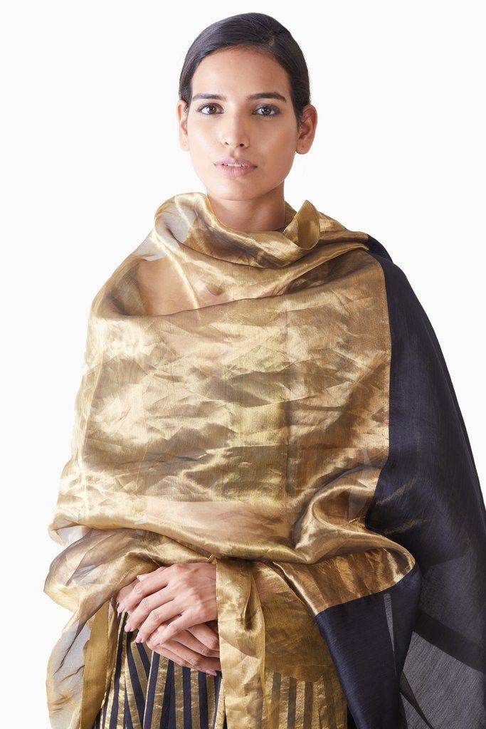 Handwoven Gold Black Metallic Dupatta by Akaaro for women Worldwide