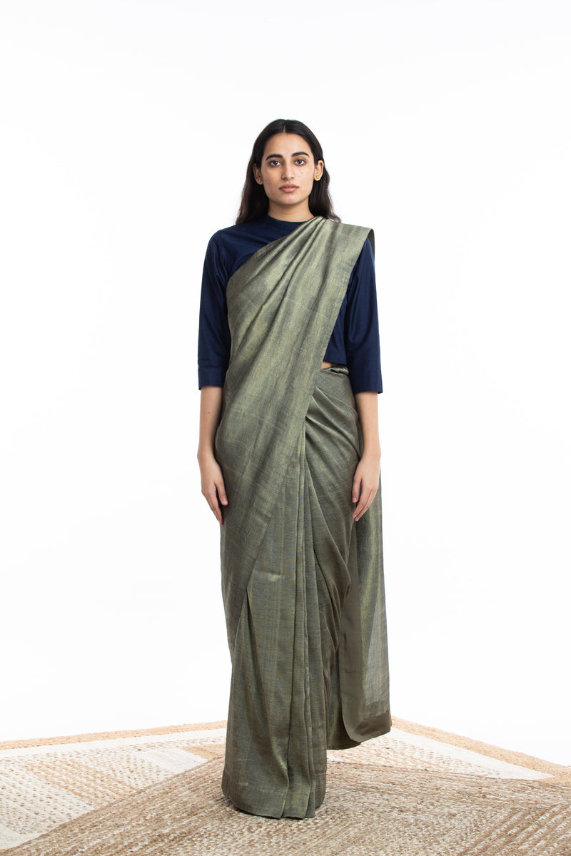 Handwoven Gold Crack Metallic Saree by Akaaro for women Worldwide
