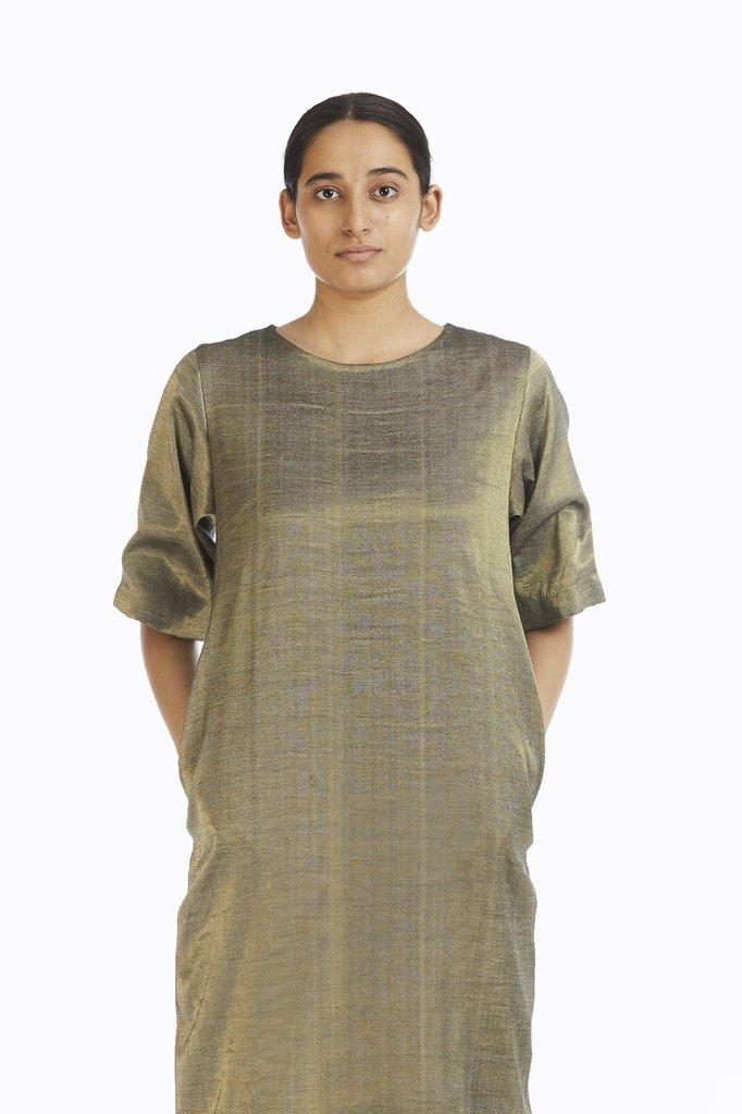 Handwoven Gold Crack Shift Dress by Akaaro for women Worldwide