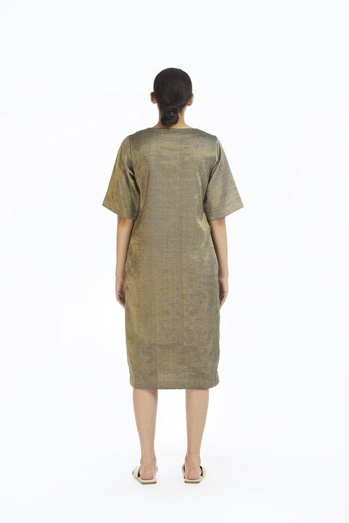 Handwoven Gold Crack Shift Dress by Akaaro for women Worldwide
