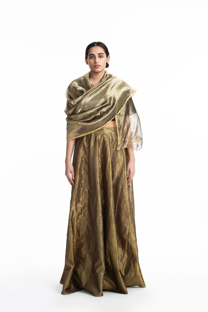 Handwoven Gold On Silver Textured Metallic Dupatta by Akaaro for women Worldwide