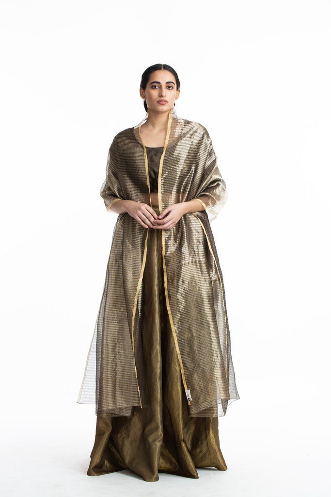 Handwoven Gold On Silver Textured Metallic Dupatta by Akaaro for women Worldwide