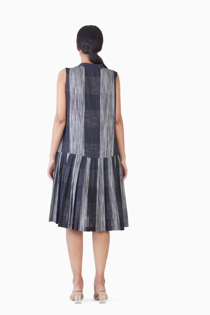 Handwoven Ikat Sleeveless Bottom Pleated Dress by Akaaro for women Worldwide
