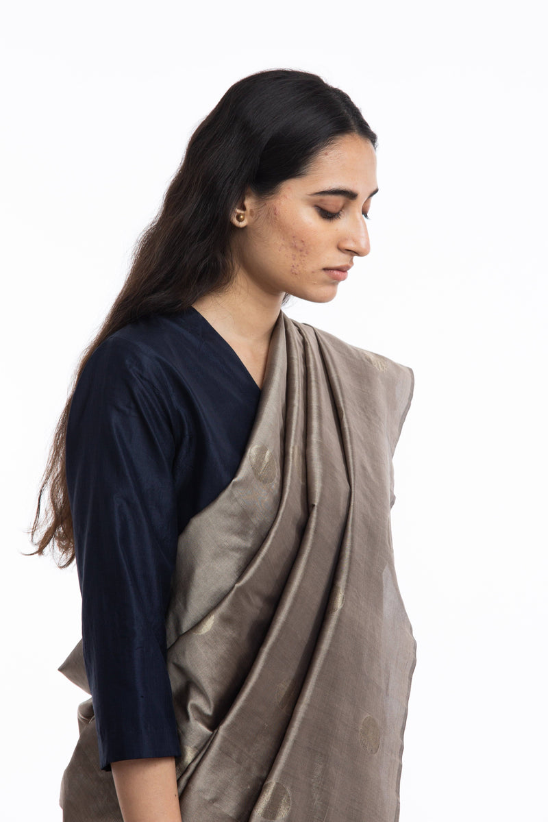 Handwoven Light Brown Circle Silk Saree by Akaaro for women Worldwide