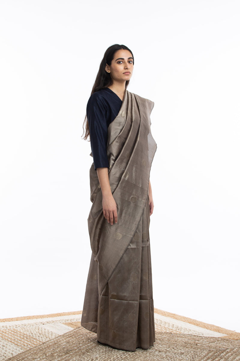 Handwoven Light Brown Circle Silk Saree by Akaaro for women Worldwide