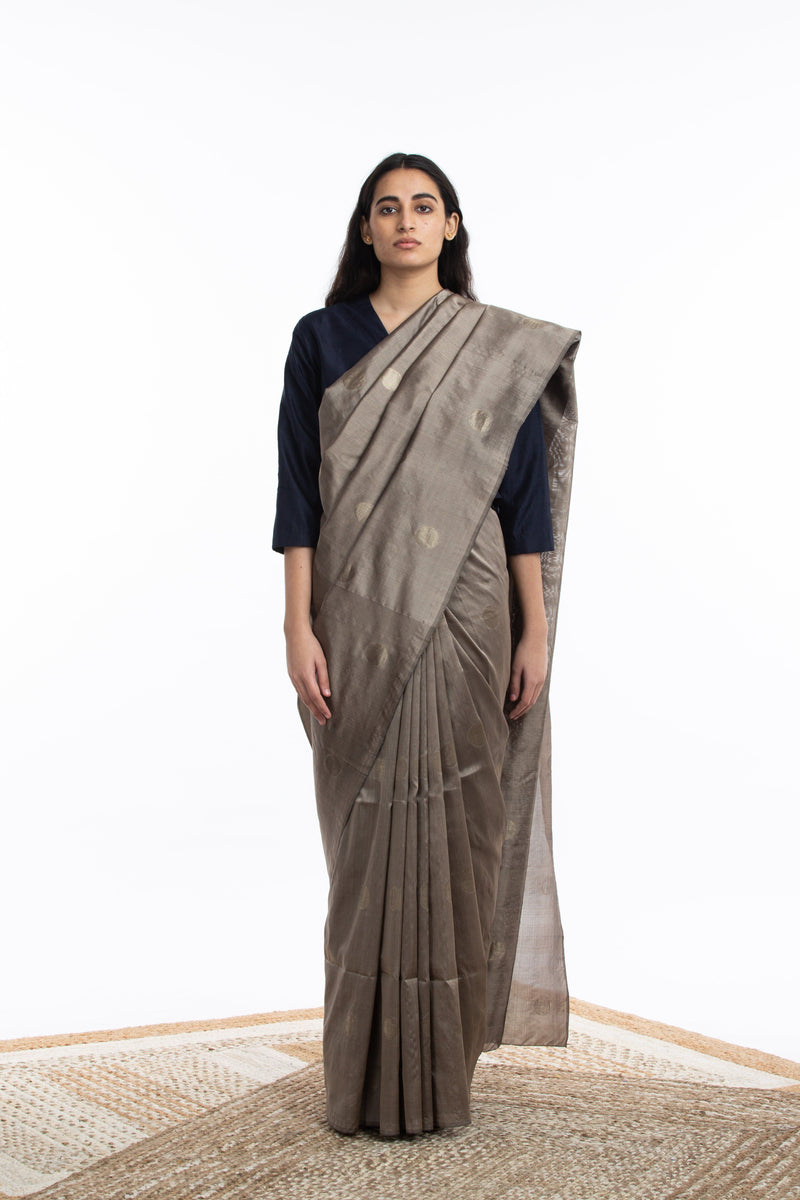 Handwoven Light Brown Circle Silk Saree by Akaaro for women Worldwide