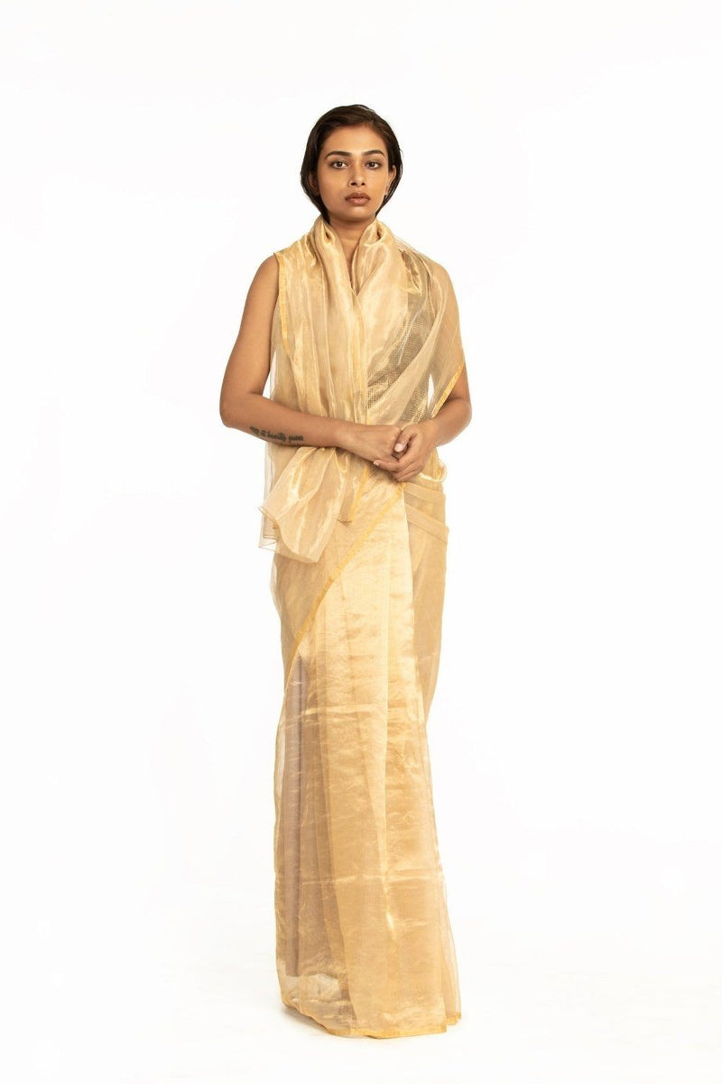Handwoven Liquid Molten Ecru Metallic Saree by Akaaro for women Worldwide