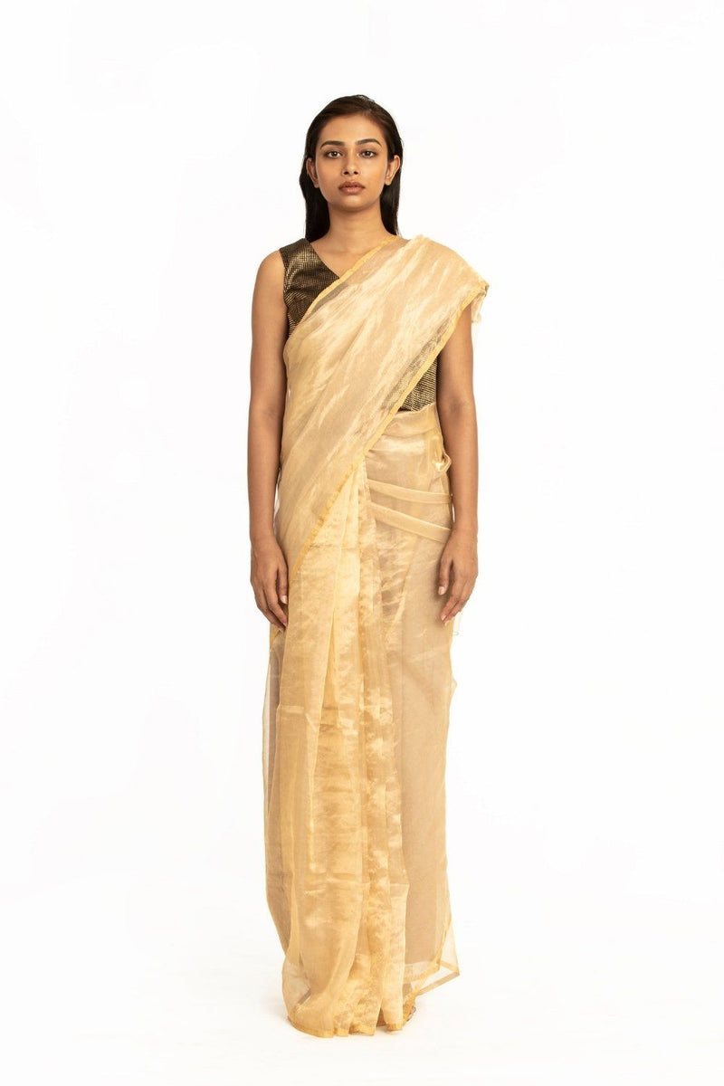Handwoven Liquid Molten Ecru Metallic Saree by Akaaro for women Worldwide