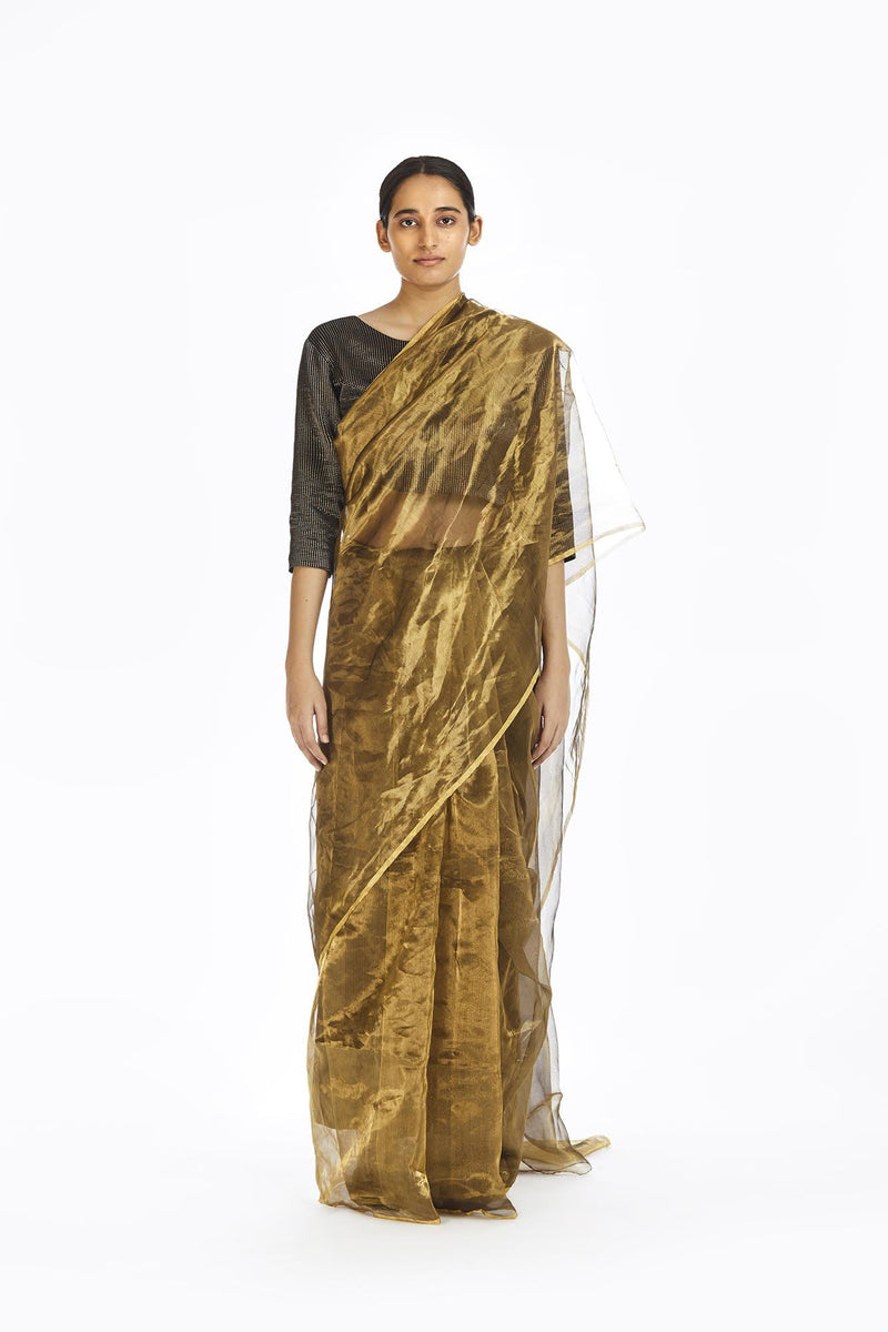 Handwoven Liquid Molten Gold Metallic Saree by Akaaro for women Worldwide