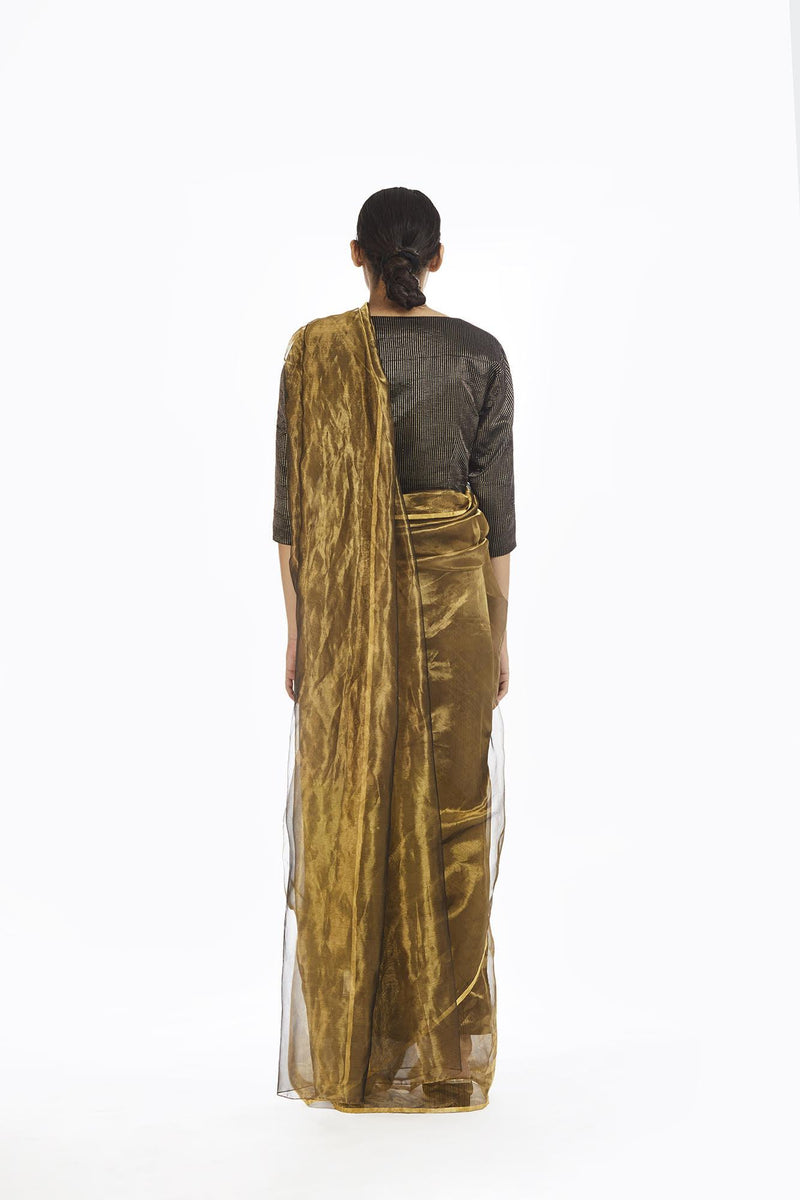 Handwoven Liquid Molten Gold Metallic Saree by Akaaro for women Worldwide