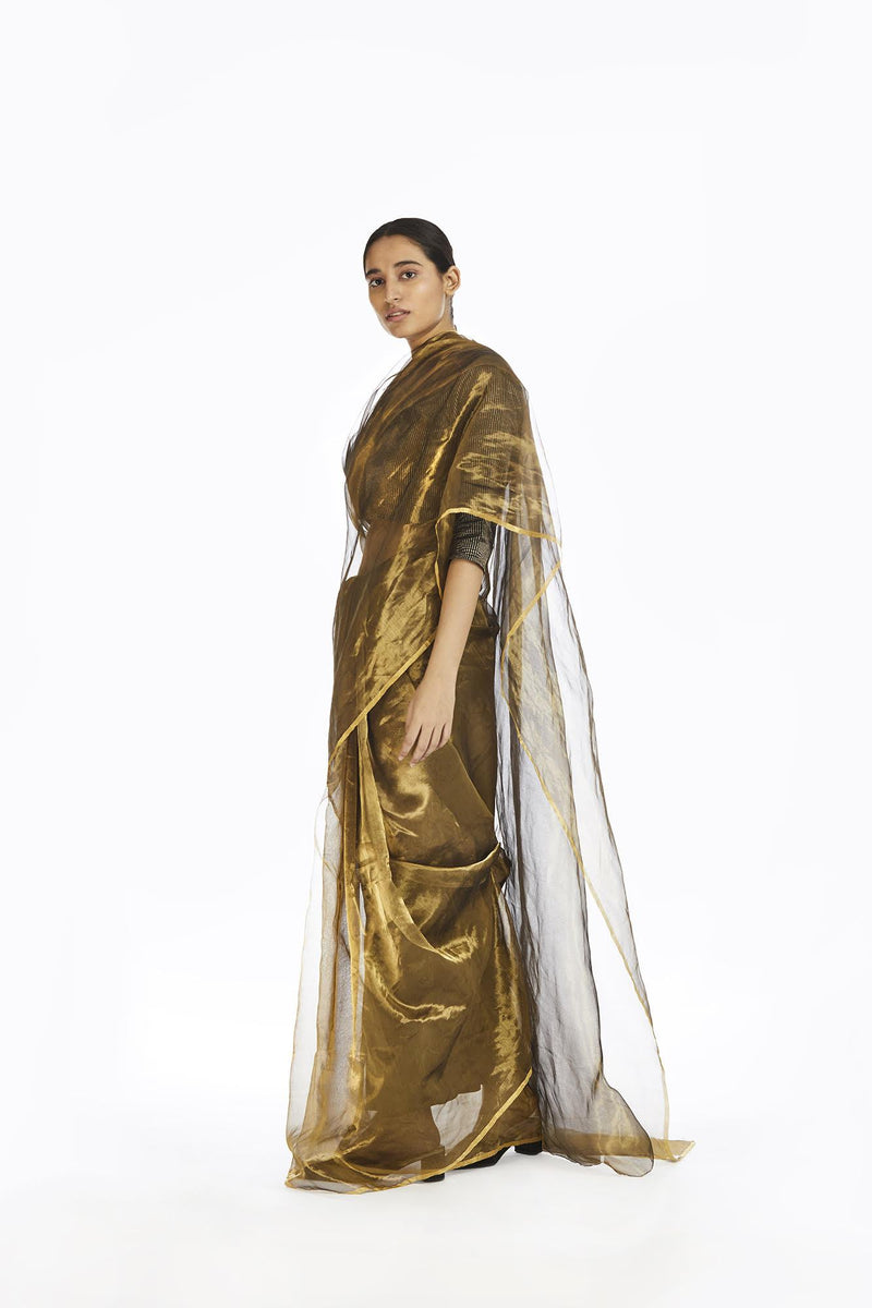 Handwoven Liquid Molten Gold Metallic Saree by Akaaro for women Worldwide