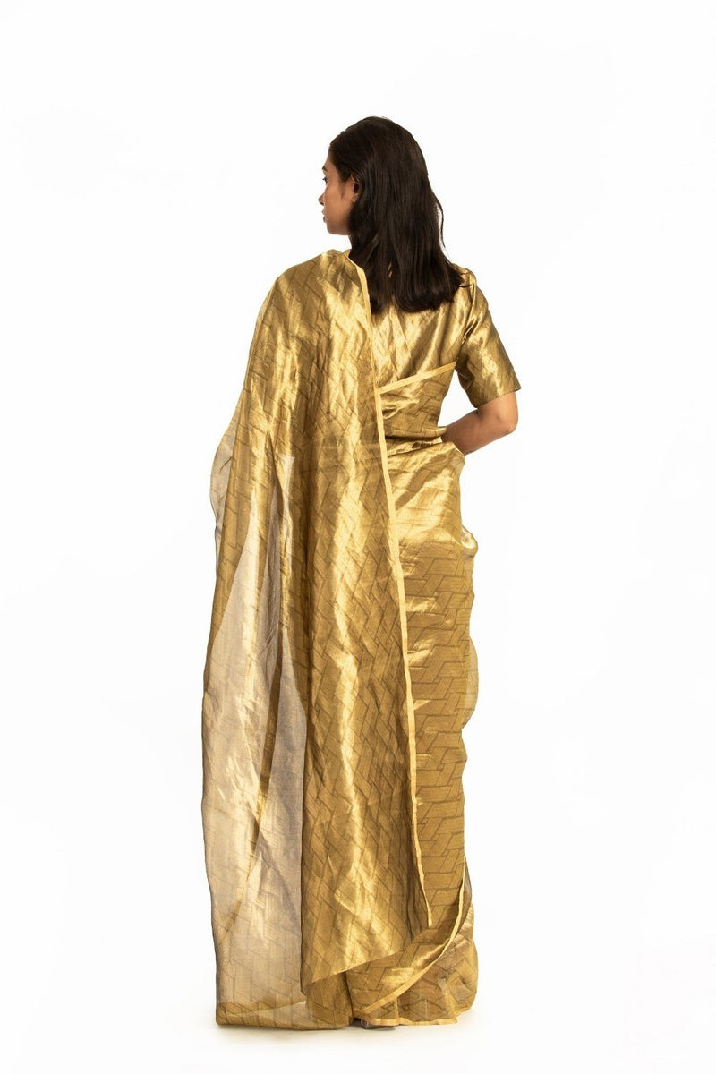 Handwoven Liquid Molten Gold Rectangle Textured Saree by Akaaro for women Worldwide