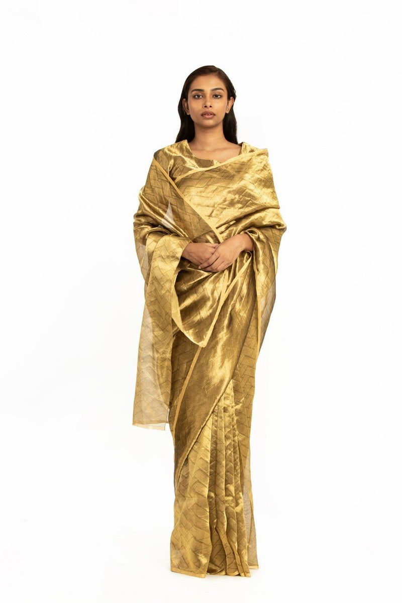 Handwoven Liquid Molten Gold Rectangle Textured Saree by Akaaro for women Worldwide