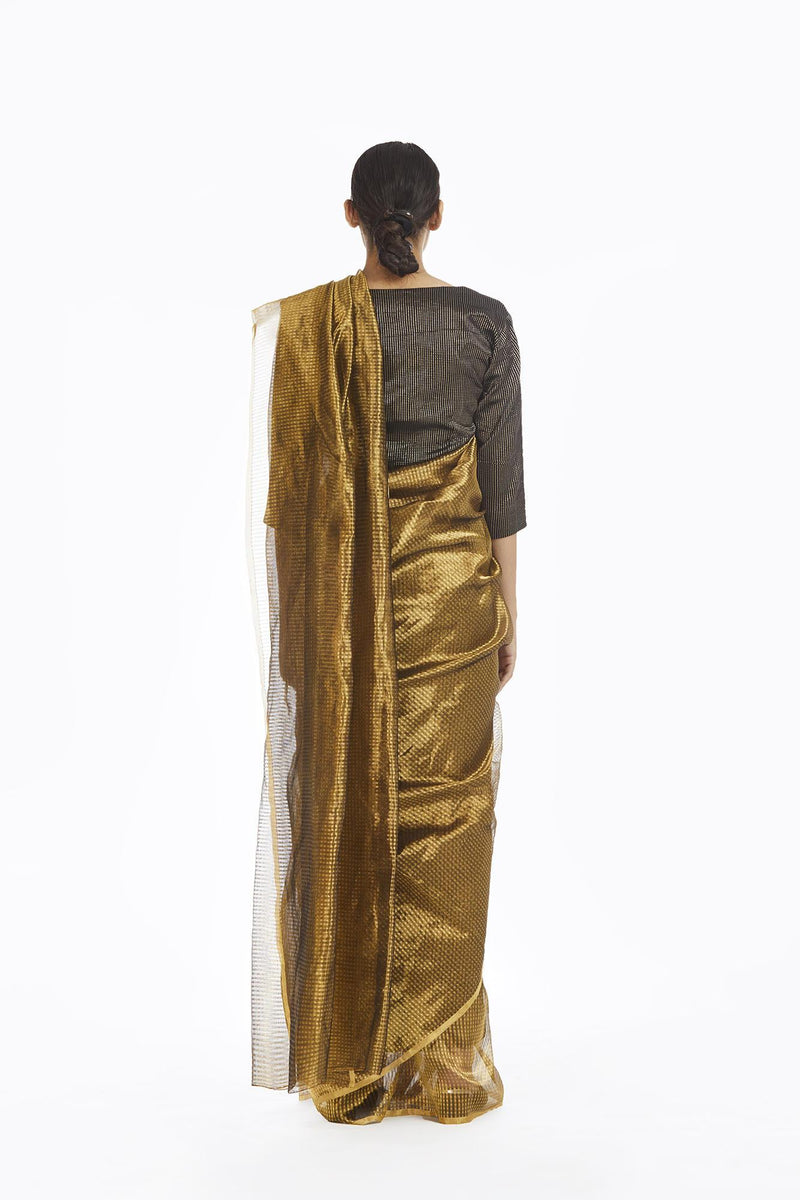 Handwoven Liquid Molten Gold Textured Metallic Saree by Akaaro for women Worldwide