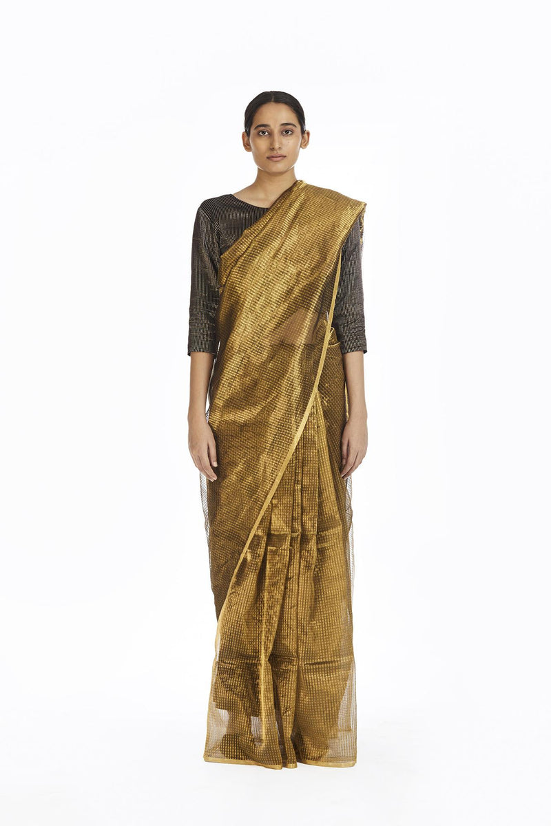 Handwoven Liquid Molten Gold Textured Metallic Saree by Akaaro for women Worldwide
